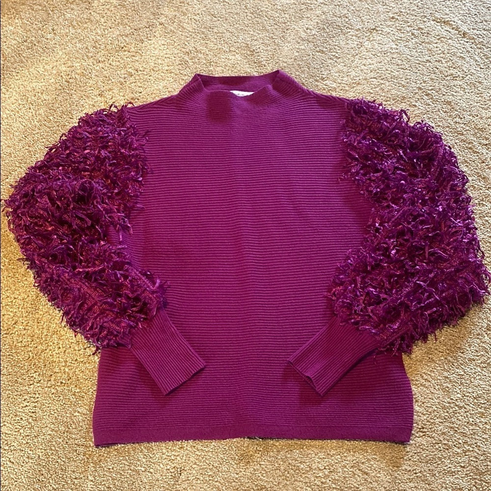 Sioni Sweater Mock Neck Fluffy Long Sleeves Knit Lightweight Wild Aster Medium